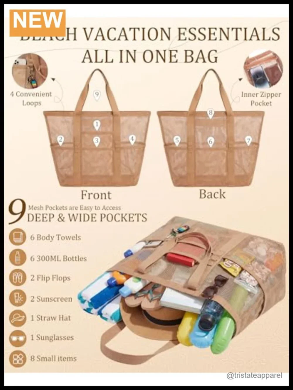 Summer Beach Accessories Set Mesh Tote Straw Hat Sunglasses UV Protection